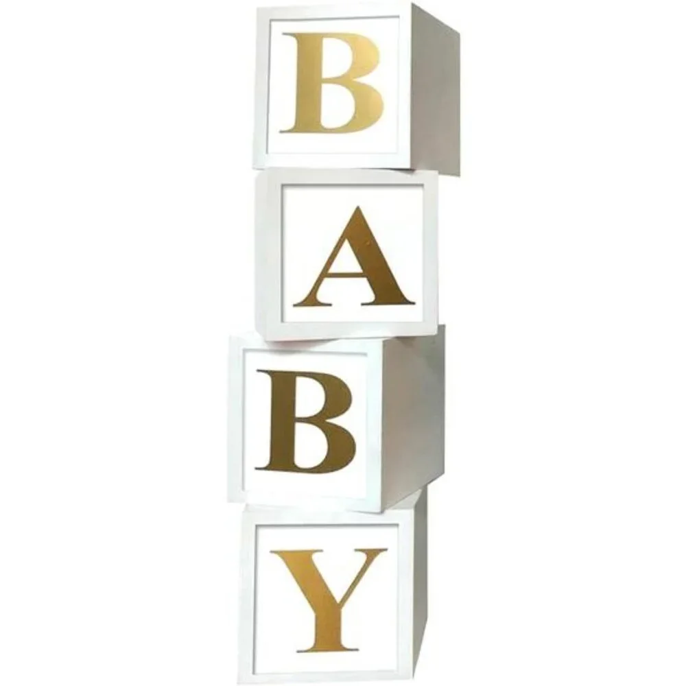 Baby Shower Boxes Party Decorations - 4pcs Stereoscopic White Gold Boxes